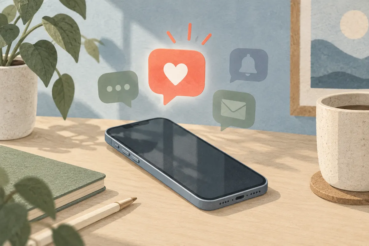 Ilustracja telefonu z uporządkowanymi powiadomieniami i wyróżnioną ważną wiadomością